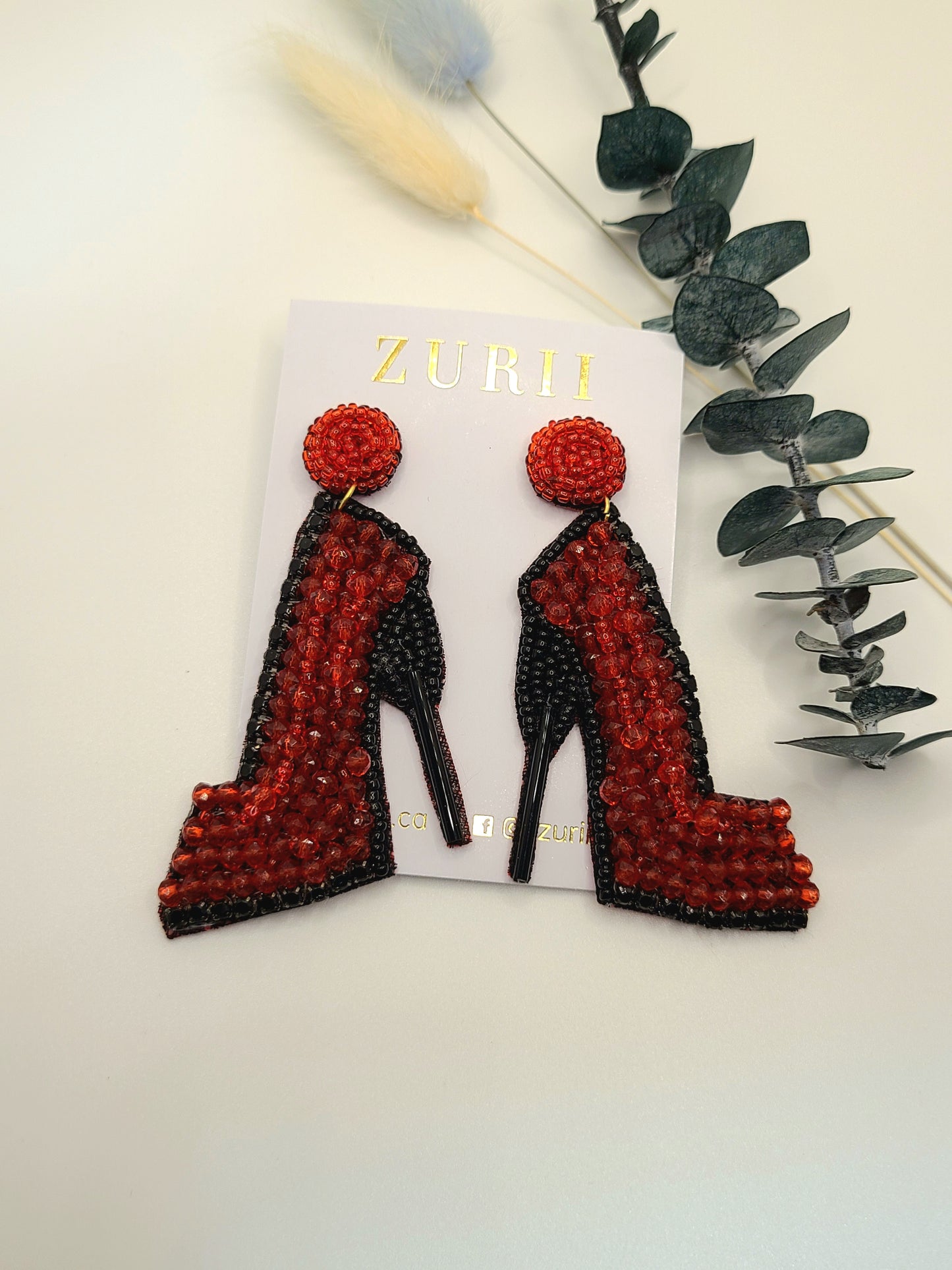 Ruby Stiletto Beaded Earrings