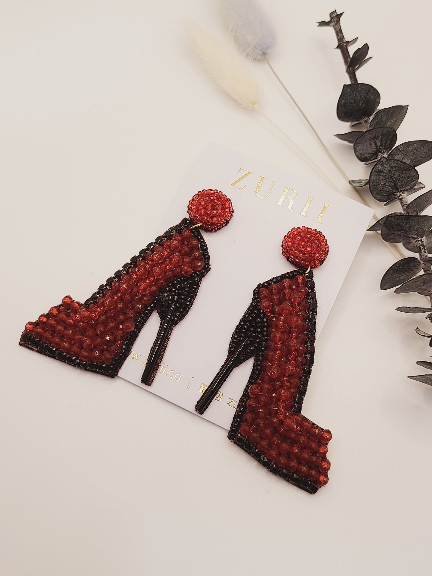 Ruby Stiletto Beaded Earrings