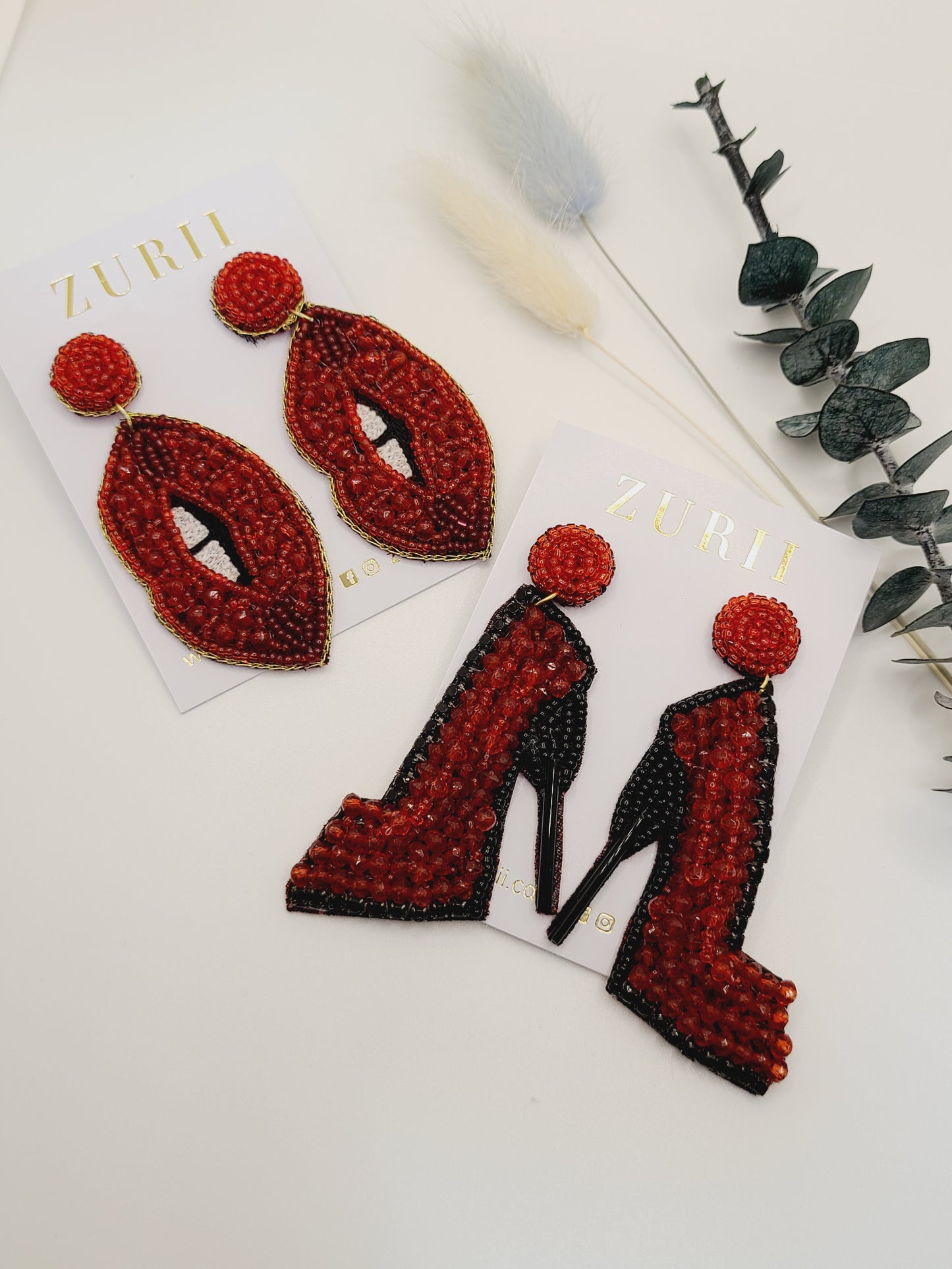 Ruby Stiletto Beaded Earrings