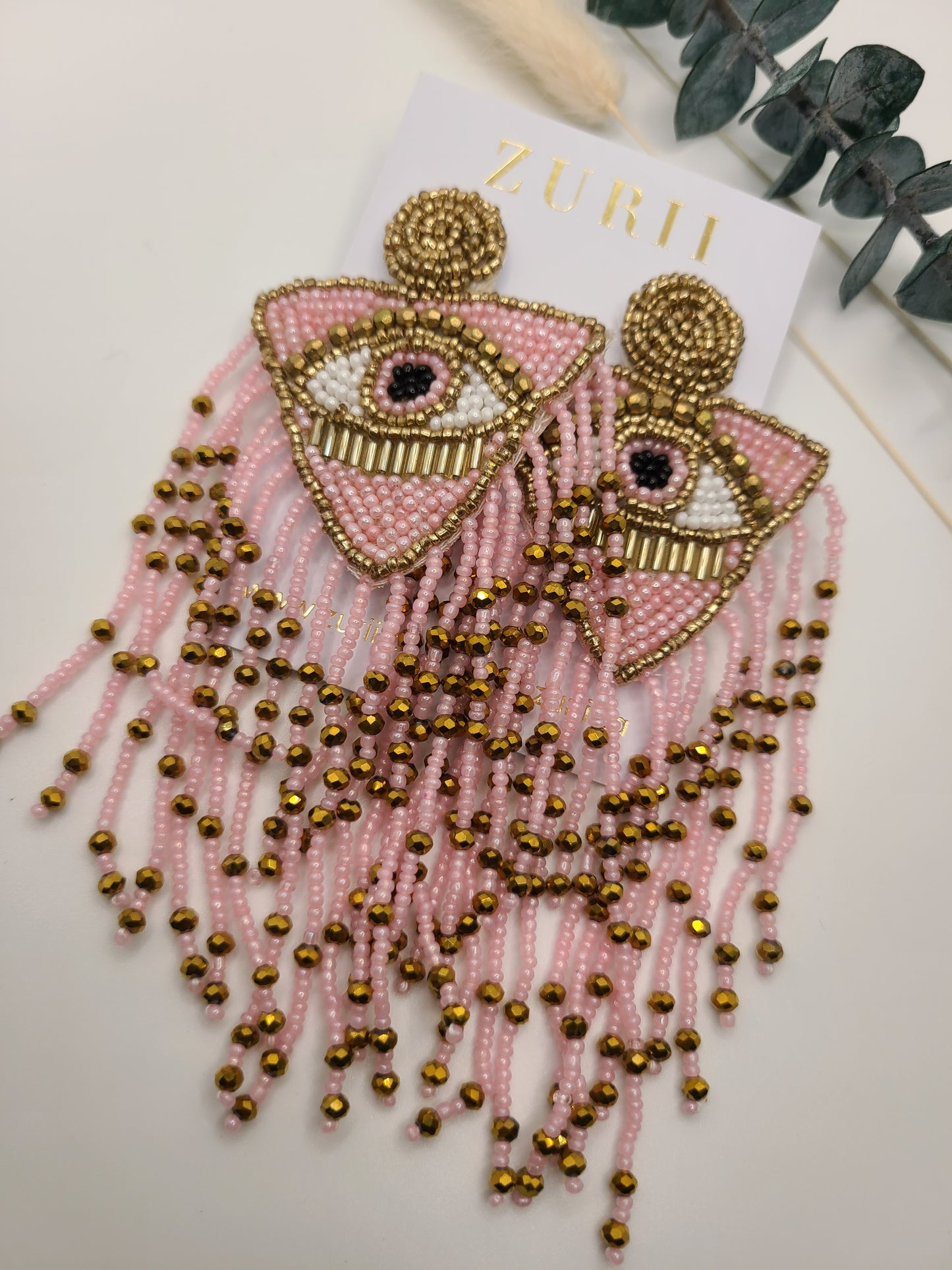 Amulet Earrings- Pink Evil eye