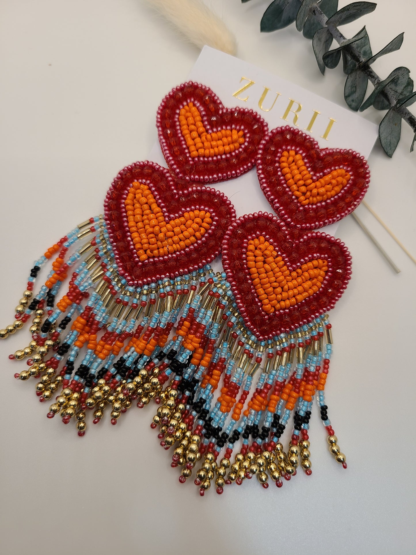 Red Double Heart Earrings