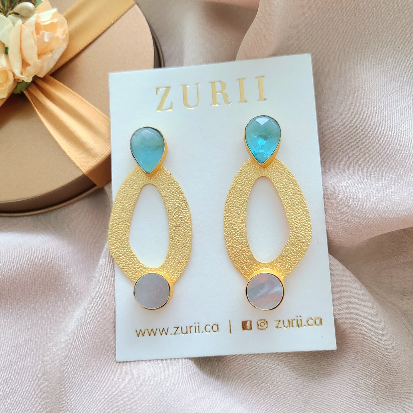 Jiana Earrings- Blue and Mother of pearl