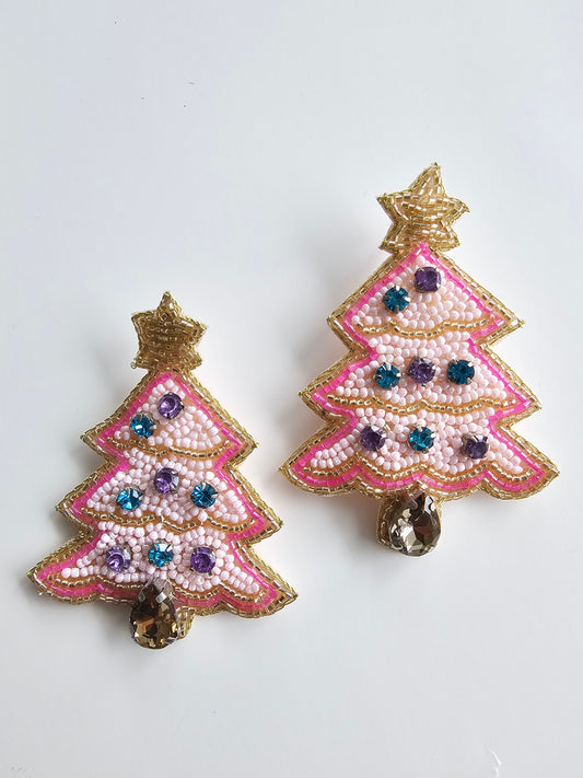 Pink christmas tree earrings