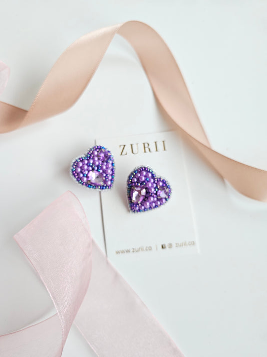 Heart studs- Purple