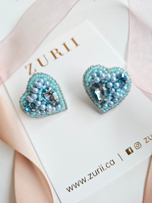 Heart studs- Blue