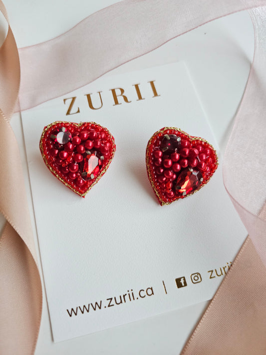 Heart studs- Red