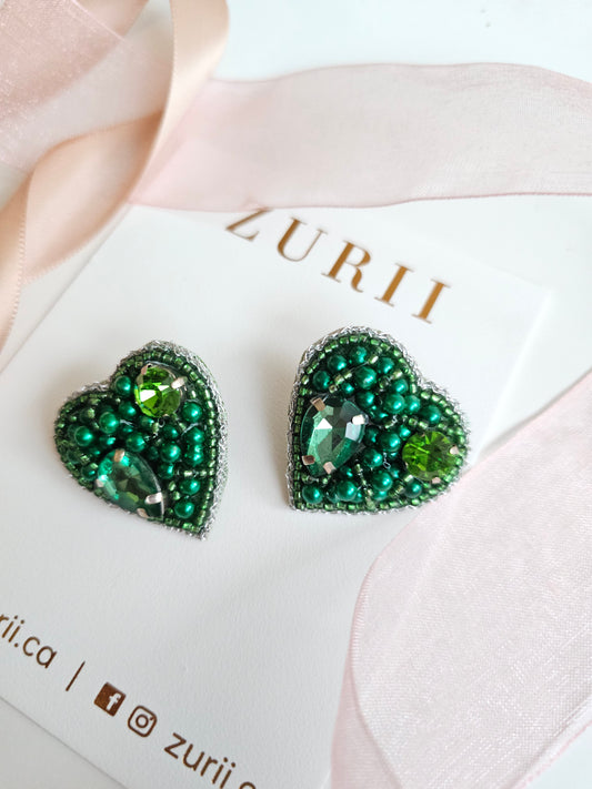 Heart studs- Green